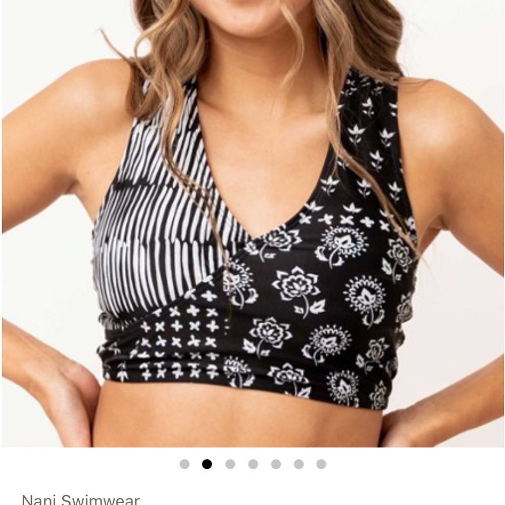 Black and White Patterned Swim Top